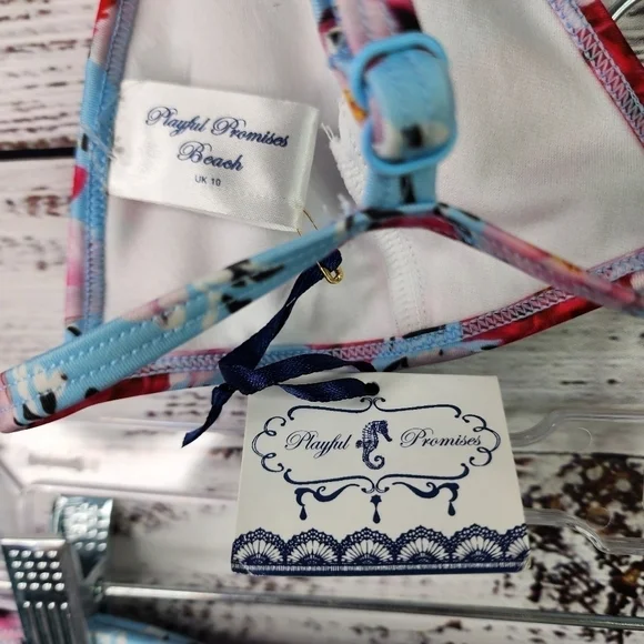 ASOS PLAYFUL PROMISES BEACH SIZE UK 10 6 USA BLUE FLORAL 2PC BIKINI SWIMSUIT - Picture 14 of 17